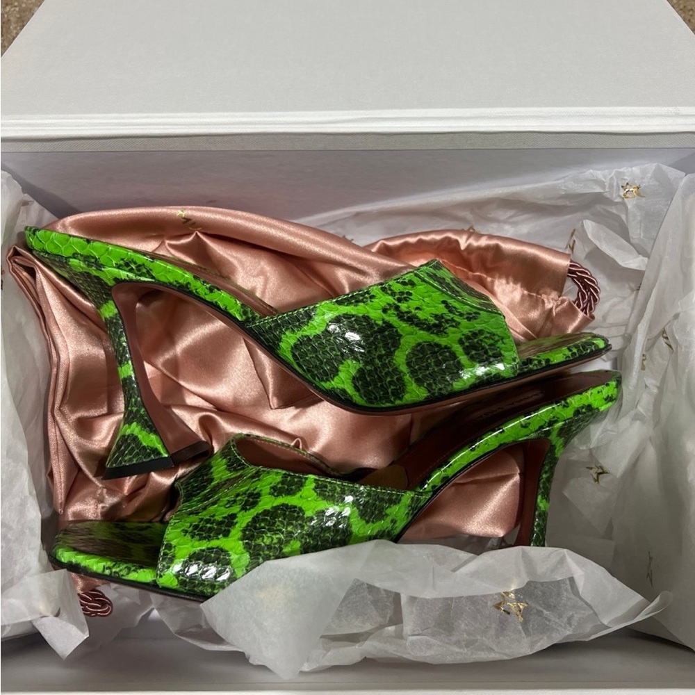 Amina Muaddi Green Snake Print Women's Heels